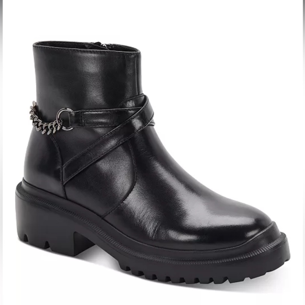 Women’s Aqua Collage Black Waterproof Ankle Boots with Chain Accent